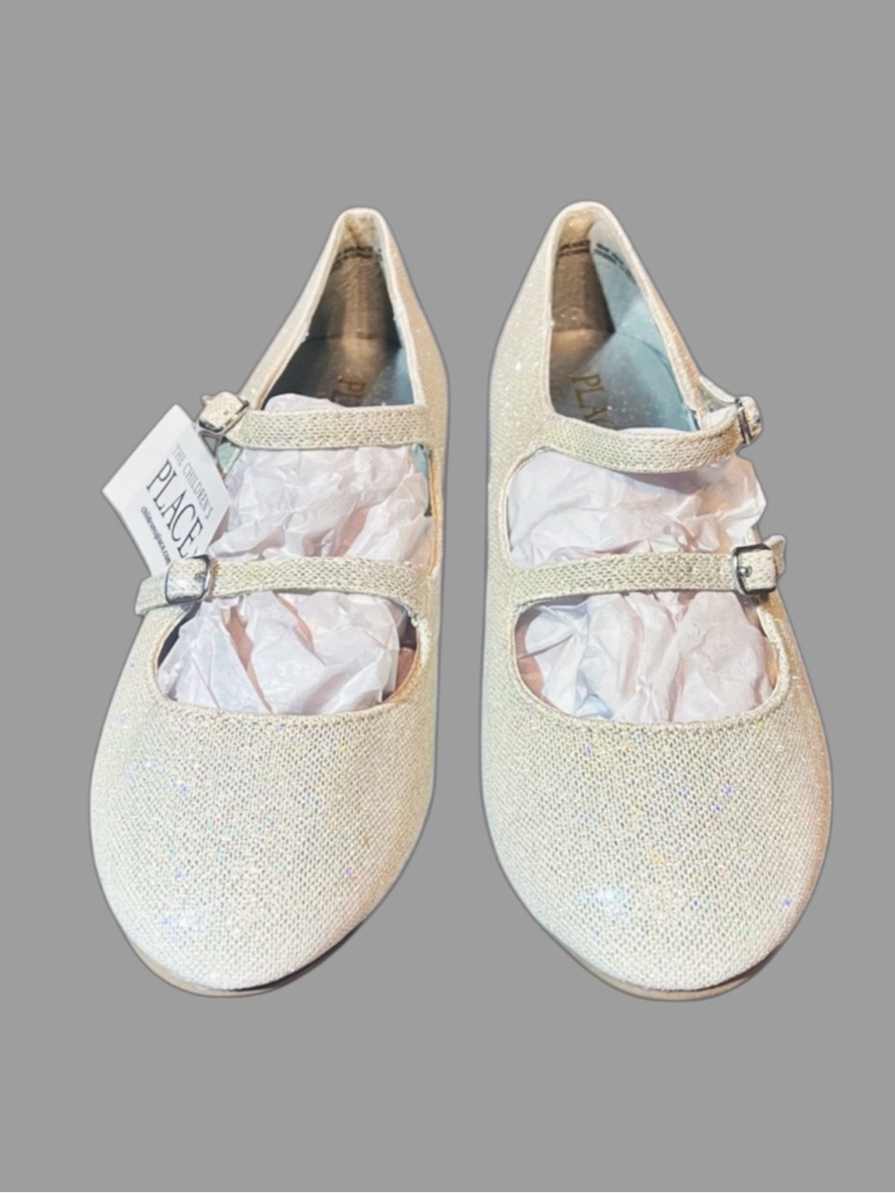 Place Girls Sparkle Silver Mary Jane Flats Sz 2